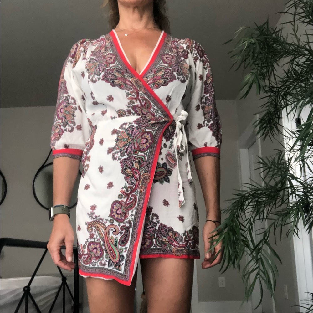 Wrap dress (not a real wrap dress, still have to put on over head), fun pattern